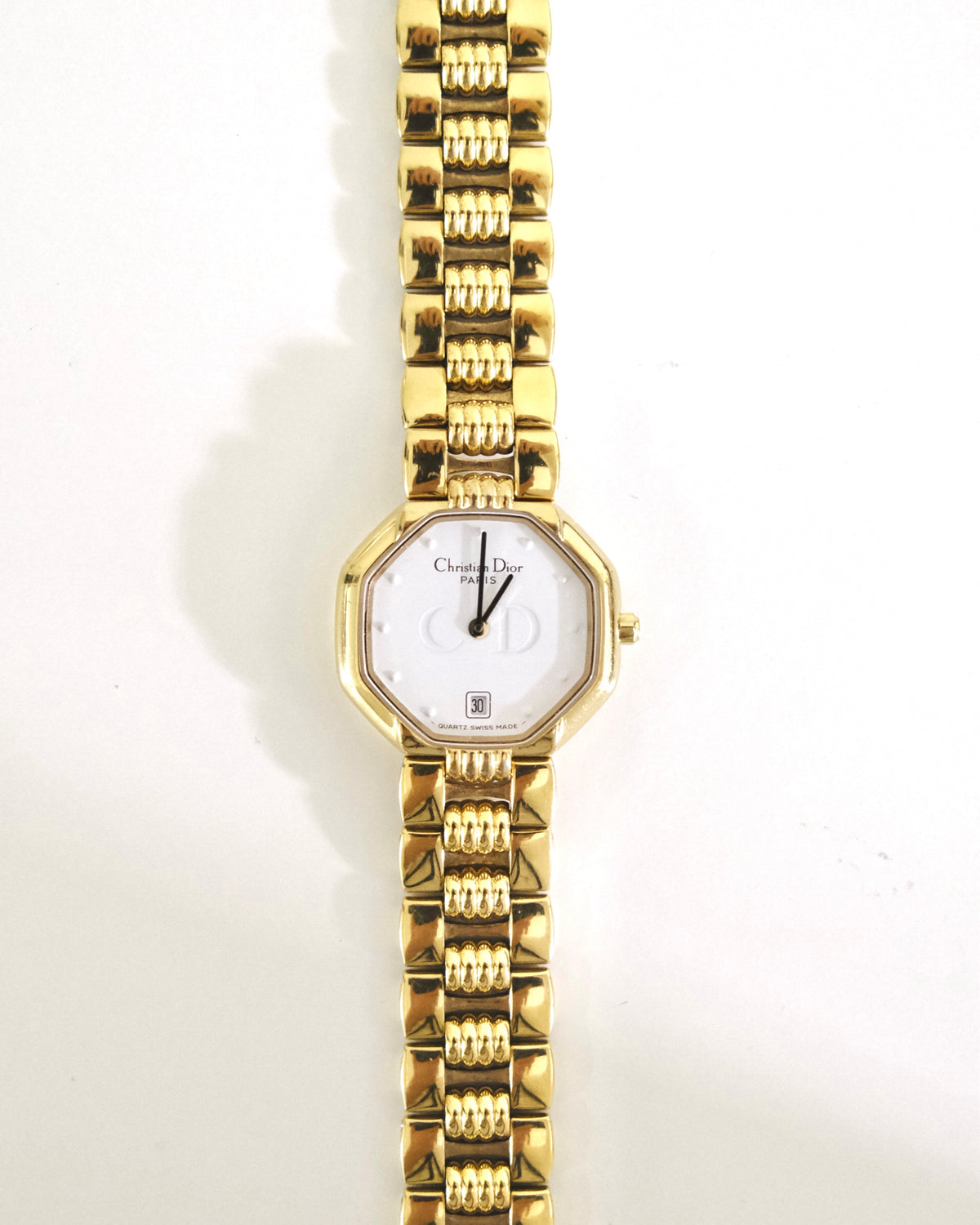 Vintage Christian Dior Gold Octagon Watch | White Dial | Elegant Gold Bracelet | Classic Designer Timepiece