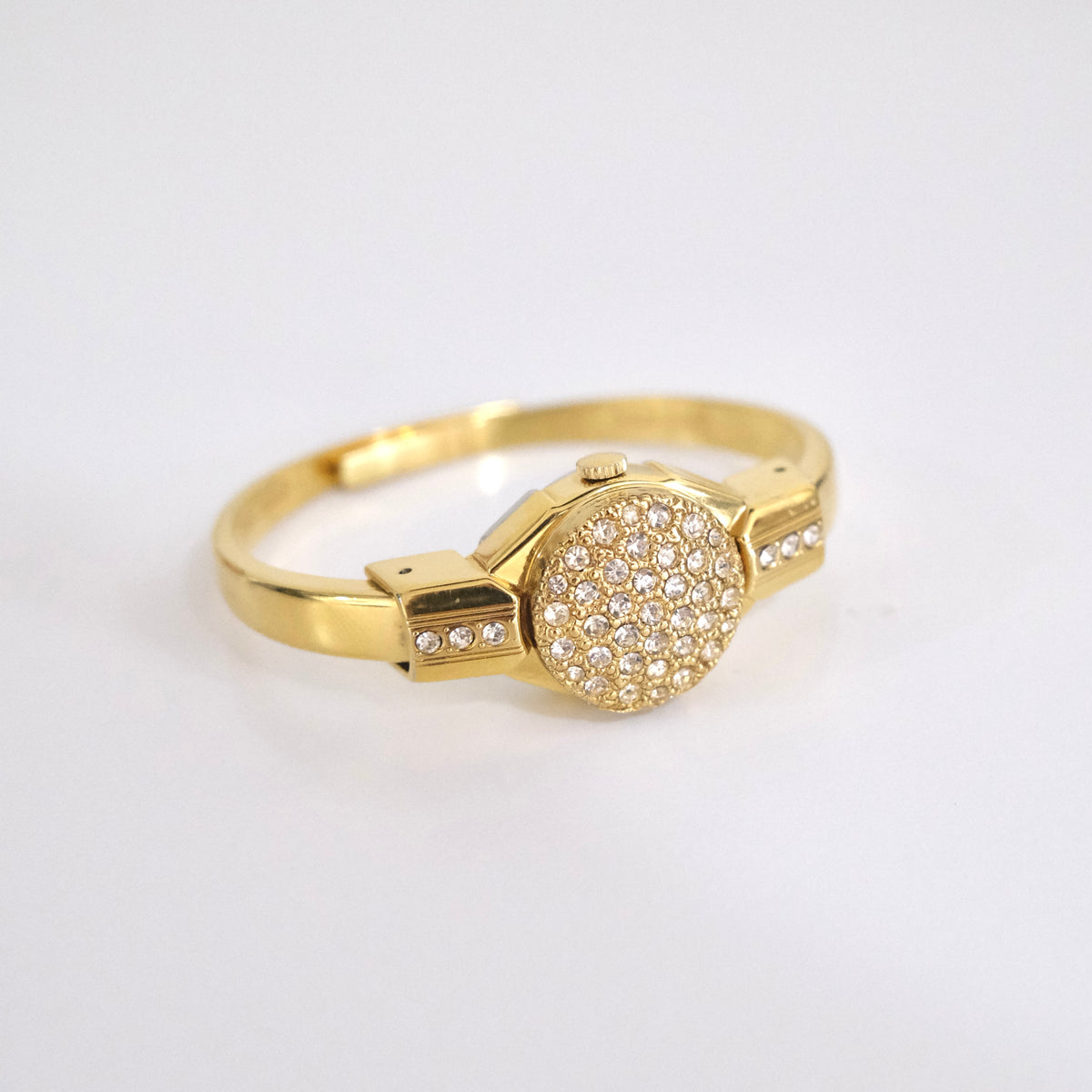 Rare Vintage André Mouche Swiss Gold-Tone Crystal Peekaboo Bangle Watch