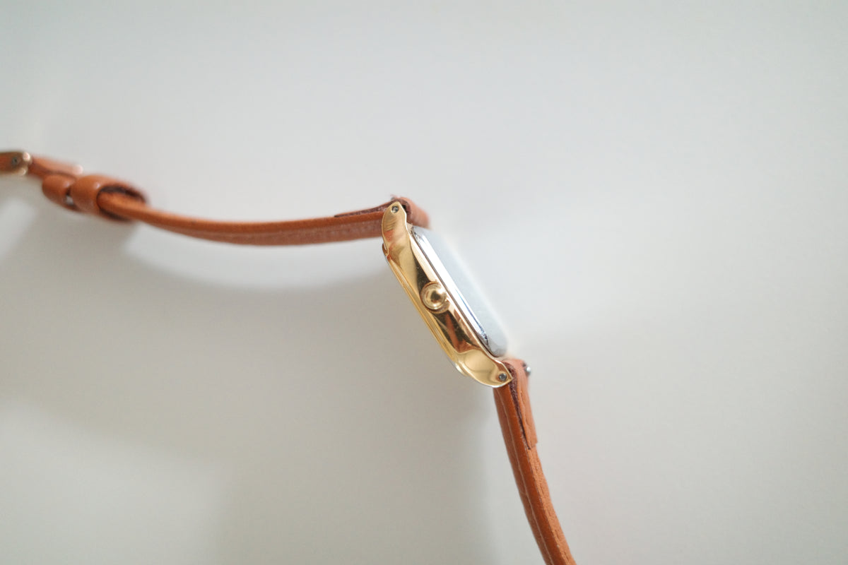 Vintage Seiko Spirit Gold-Tone Tank Watch with Brown Leather Strap