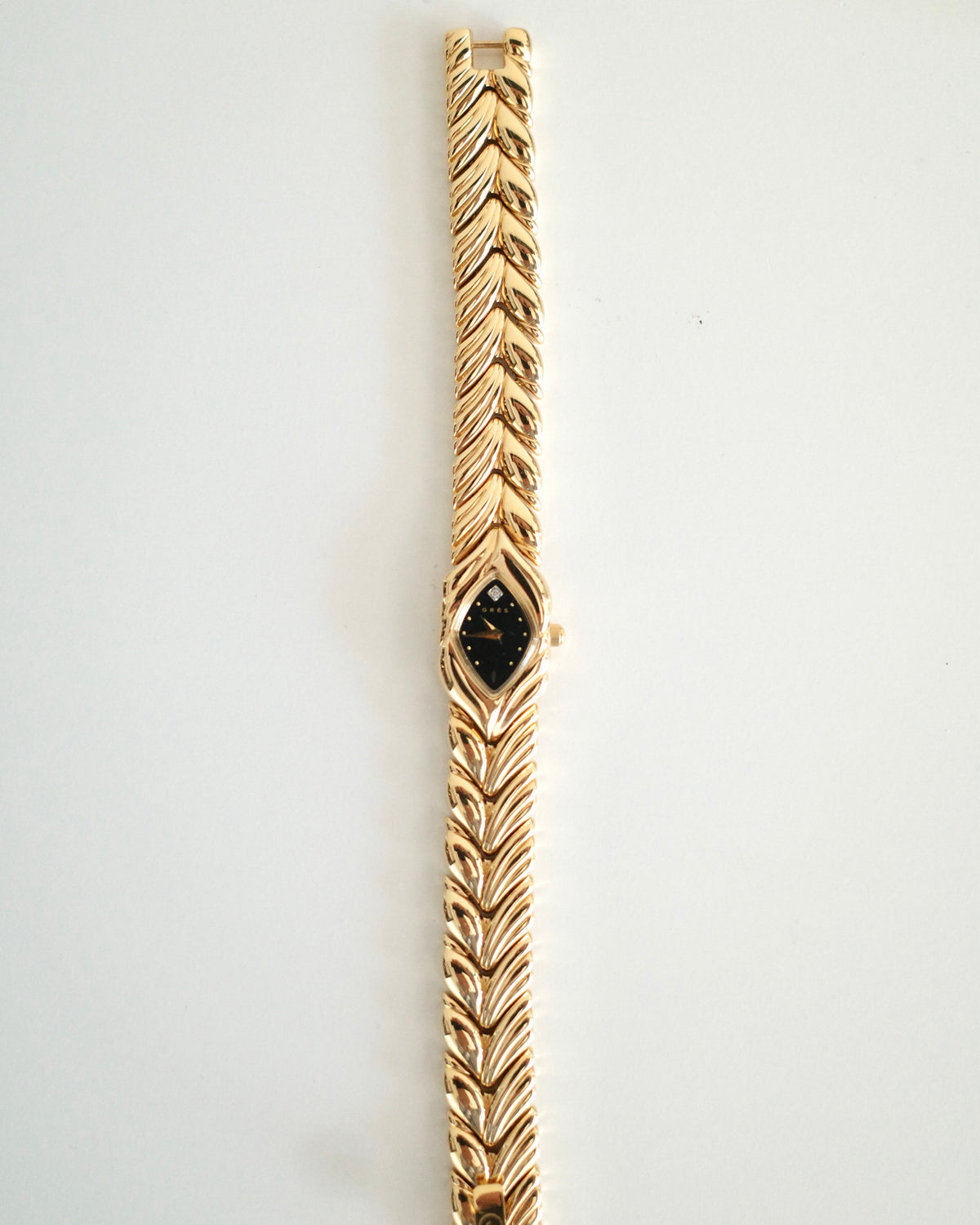 Rare Vintage Grès Gold-Tone Bracelet Watch – Black Dial & Diamond Detail