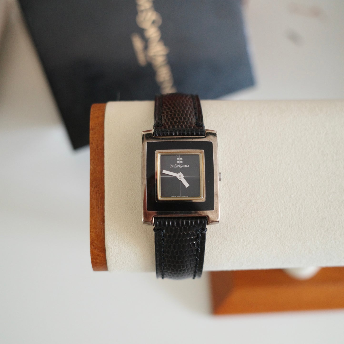 Vintage Yves Saint Laurent YSL Tank Watch – Black Dial & Leather Strap