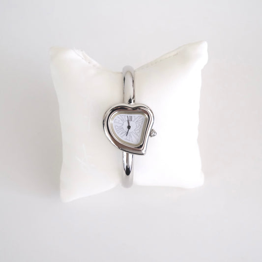 Vintage Yves Saint Laurent Silver Heart Bangle Watch