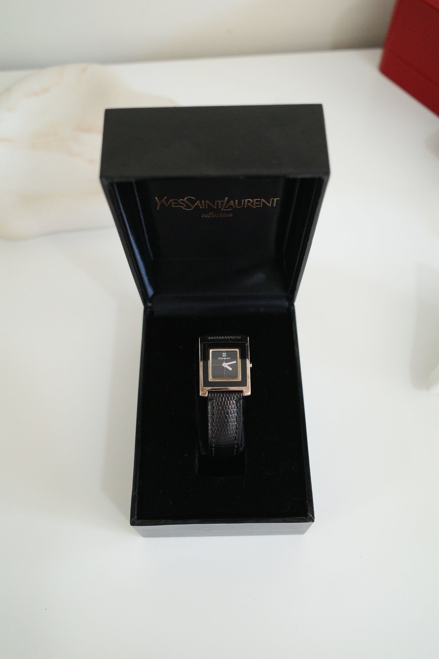 Vintage Yves Saint Laurent YSL Tank Watch – Black Dial & Leather Strap