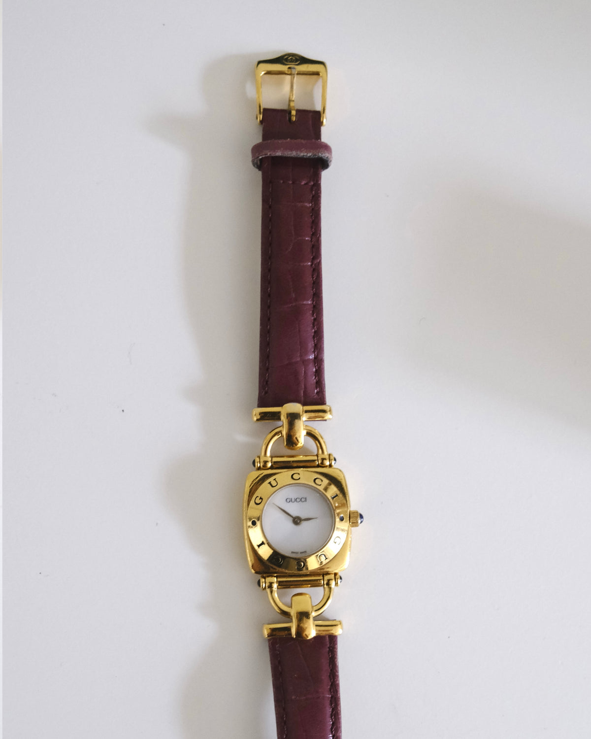 Vintage Gucci 6300L Gold Watch – Burgundy Leather Strap