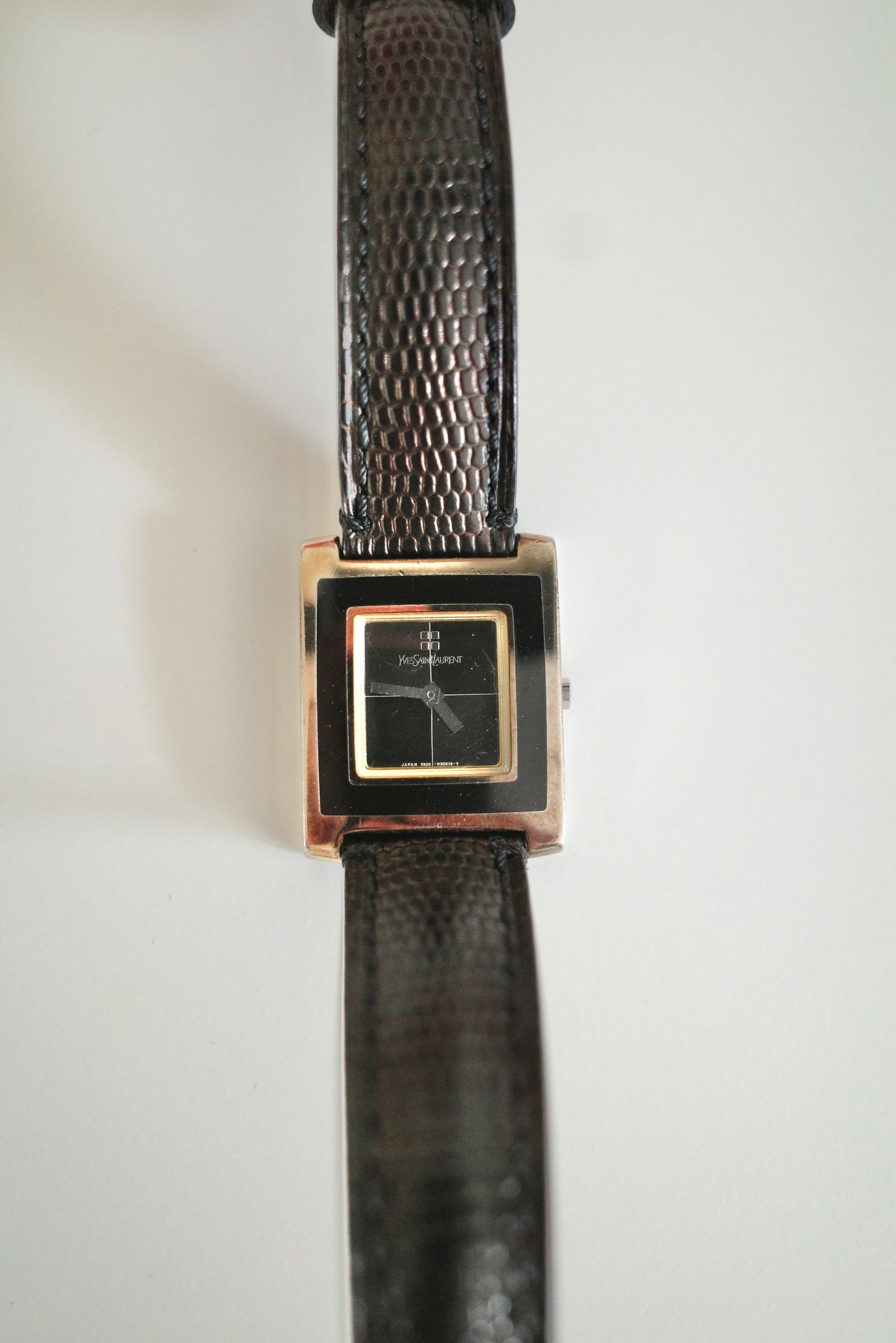 Vintage Yves Saint Laurent YSL Tank Watch – Black Dial & Leather Strap