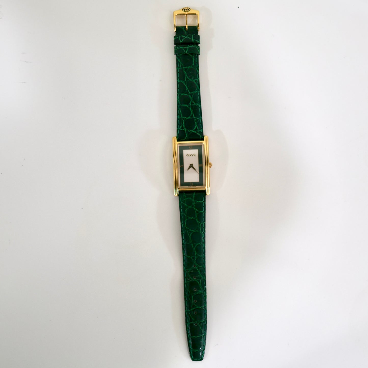 Vintage Gucci Tank Watch with Green Leather Strap