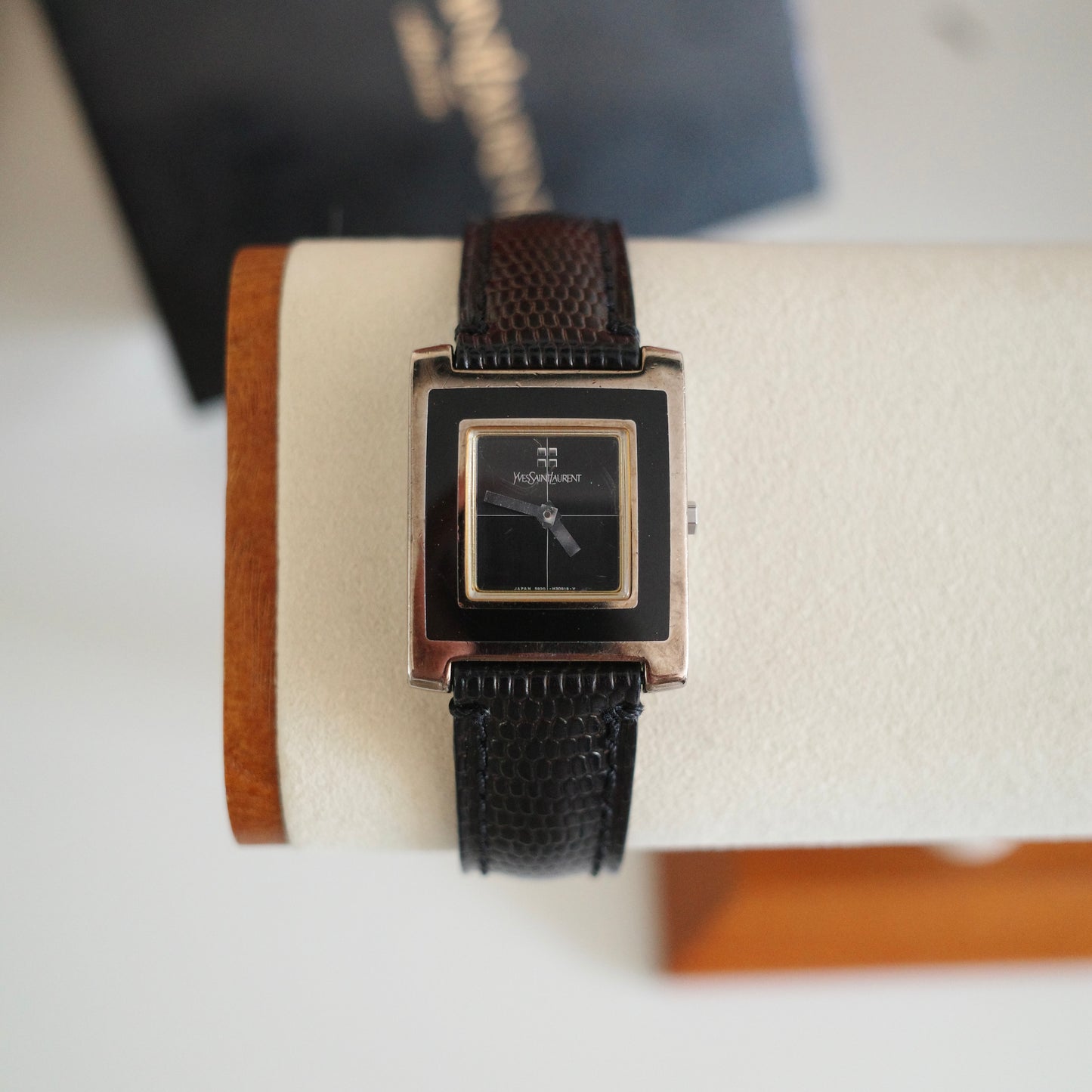 Vintage Yves Saint Laurent YSL Tank Watch – Black Dial & Leather Strap