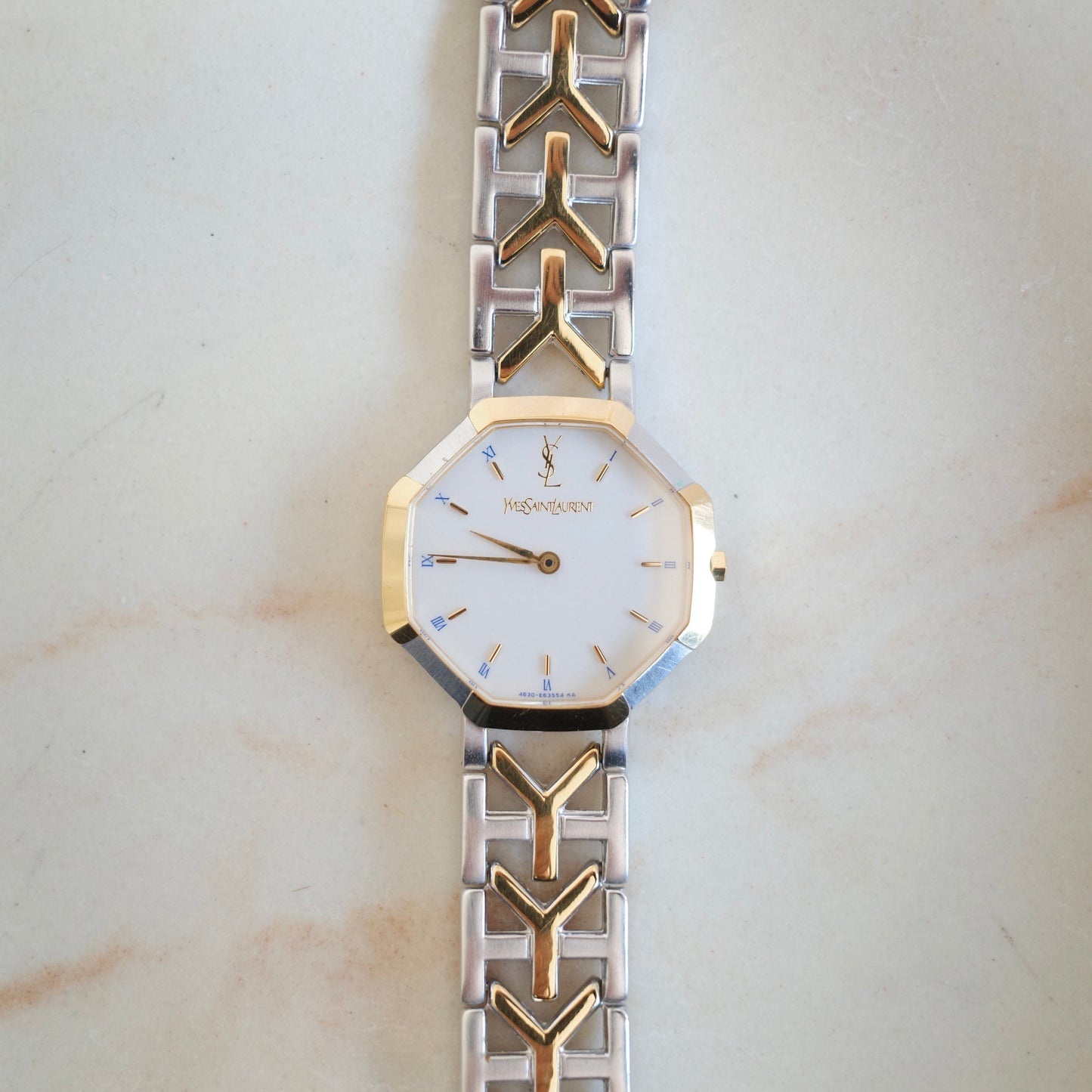 Vintage Yves Saint Laurent Two-Tone Octagon Bracelet Watch
