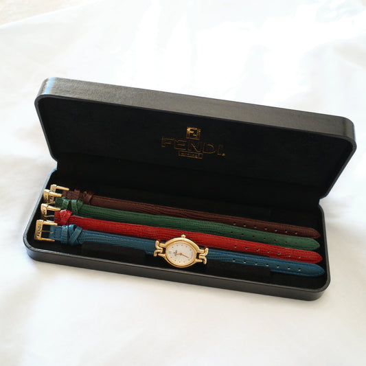 Vintage Fendi 640L Watch with 4 Interchangeable Leather Straps